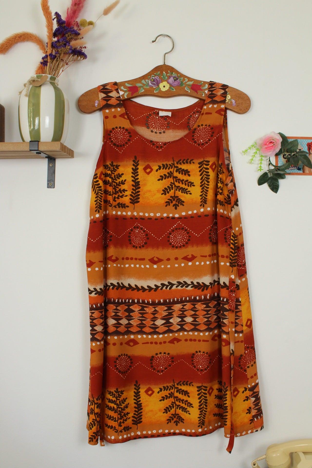 🌸🍒Robe vintage 90's motifs style ethnique façon coucher de soleil - Taille 38🍒🌸