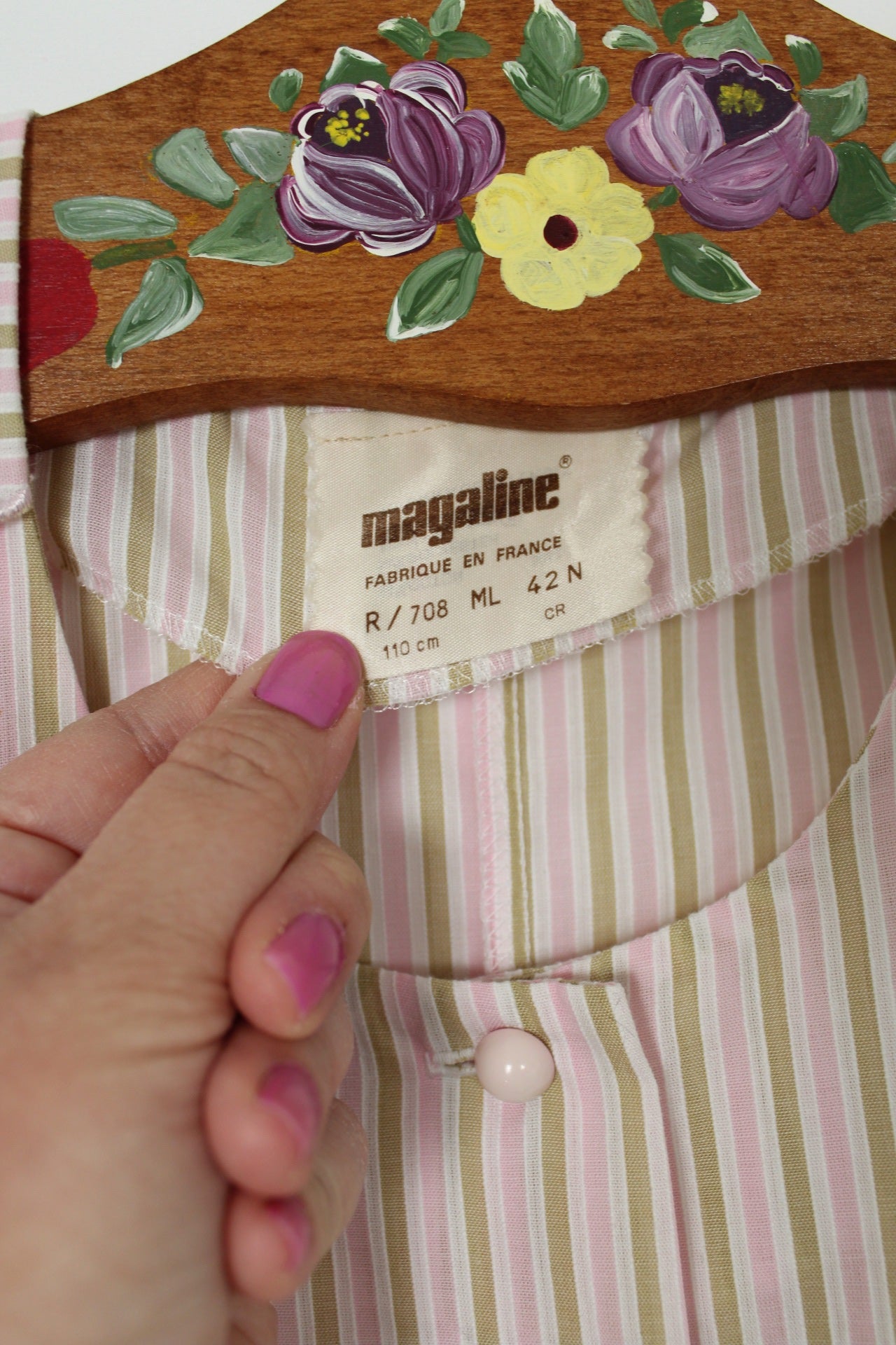 🌸🍒Robe d'intérieur vintage 70's cocooning rayée Magaline - Taille 38 🍒🌸