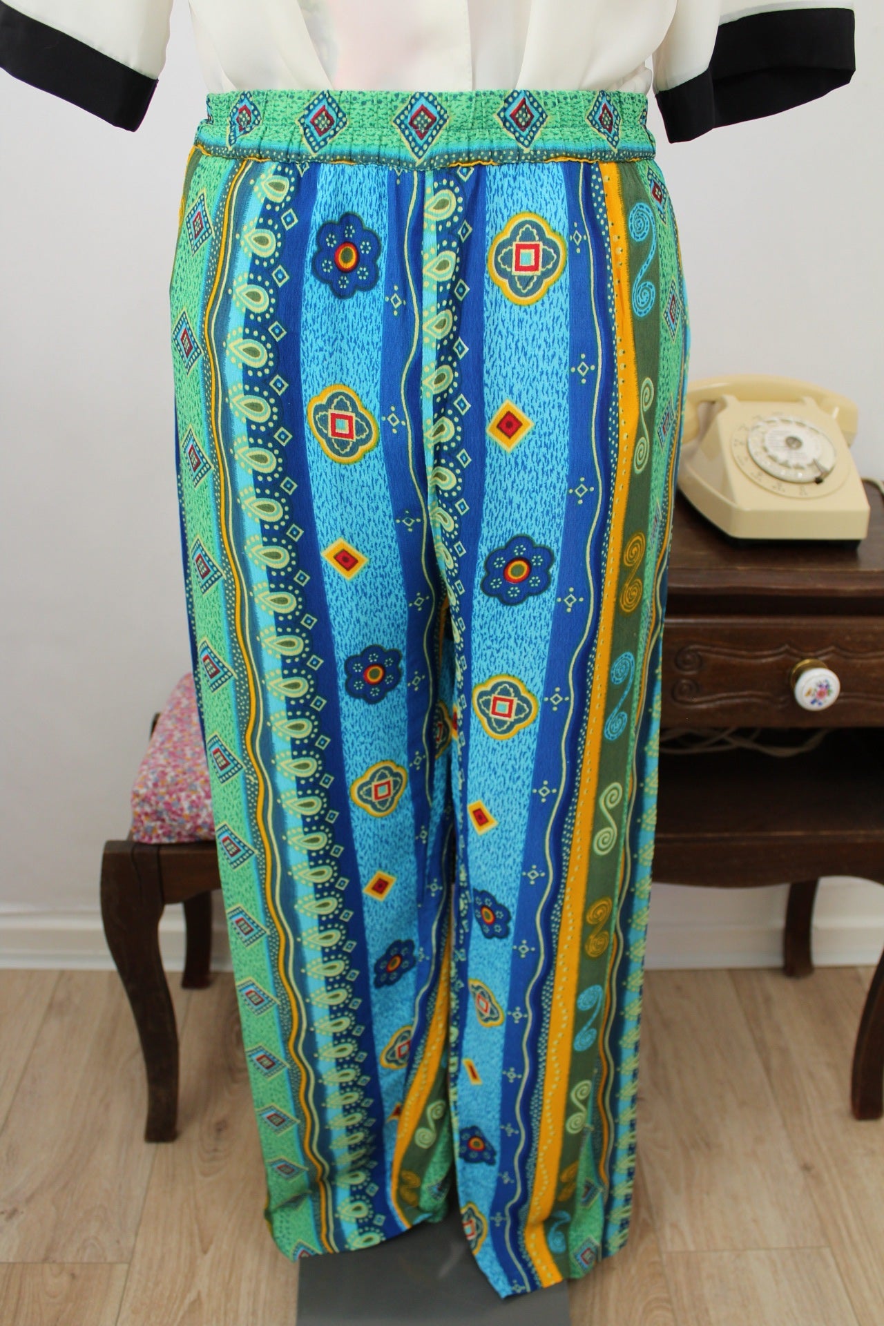 🌸🍒Pantalon vintage 90's fluide imprimés verticaux graphiques ultra colorés - Taille 38🍒🌸