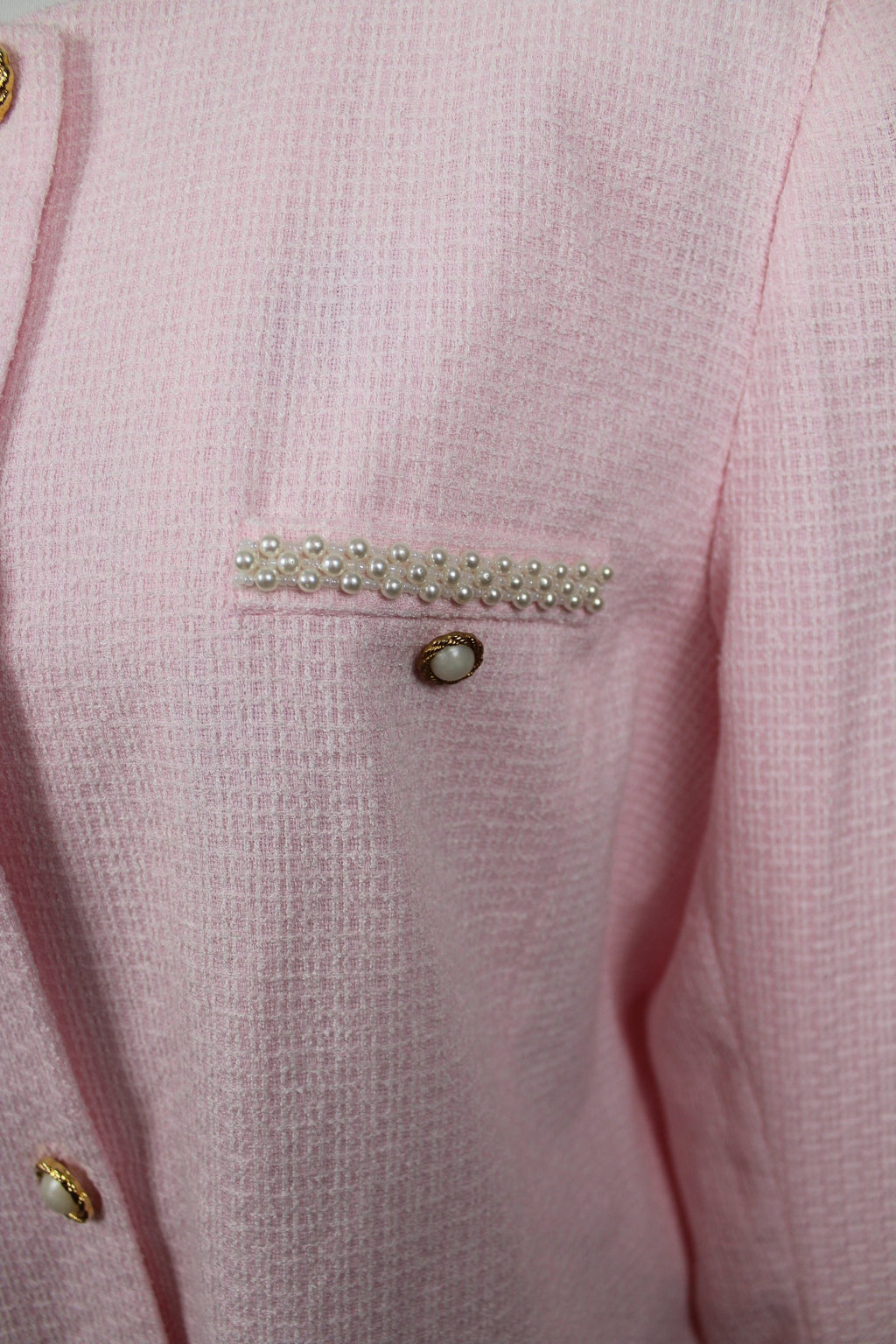 🌸 Ensemble jupe + veste preppy vintage 80's rose poudré - perles nacrées & boutons dorés🍒