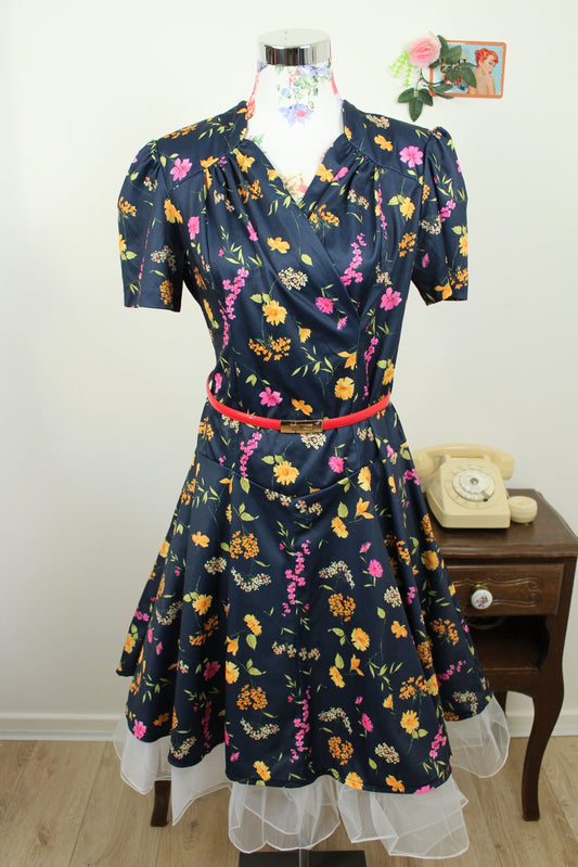 🌸🍒Robe vintage 80/90s patineuse ultra fleurie & colorée - Taille 40/42🍒🌸