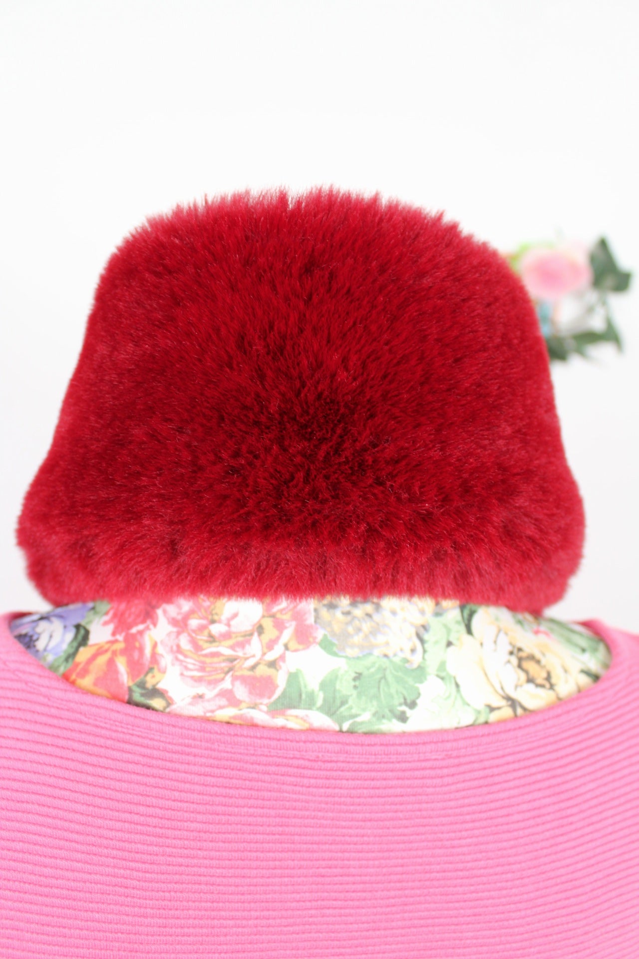 🌸🍒Tour de cou vintage 90's en fausse fourrure bordeaux🍒🌸