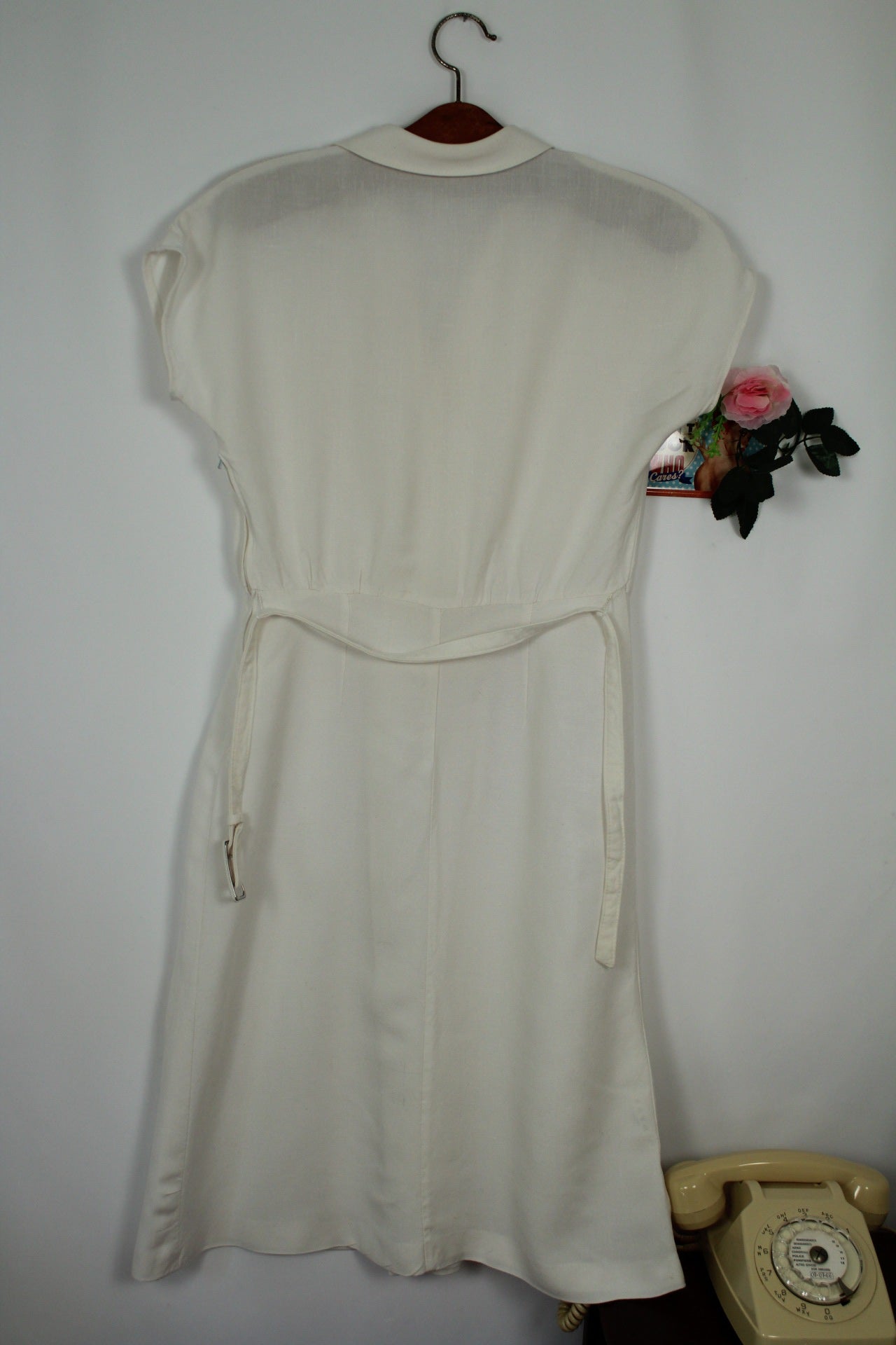 🌸🍒Robe blanche vintage 90's lin & viscose - palmier brodé - Taille 38🍒🌸