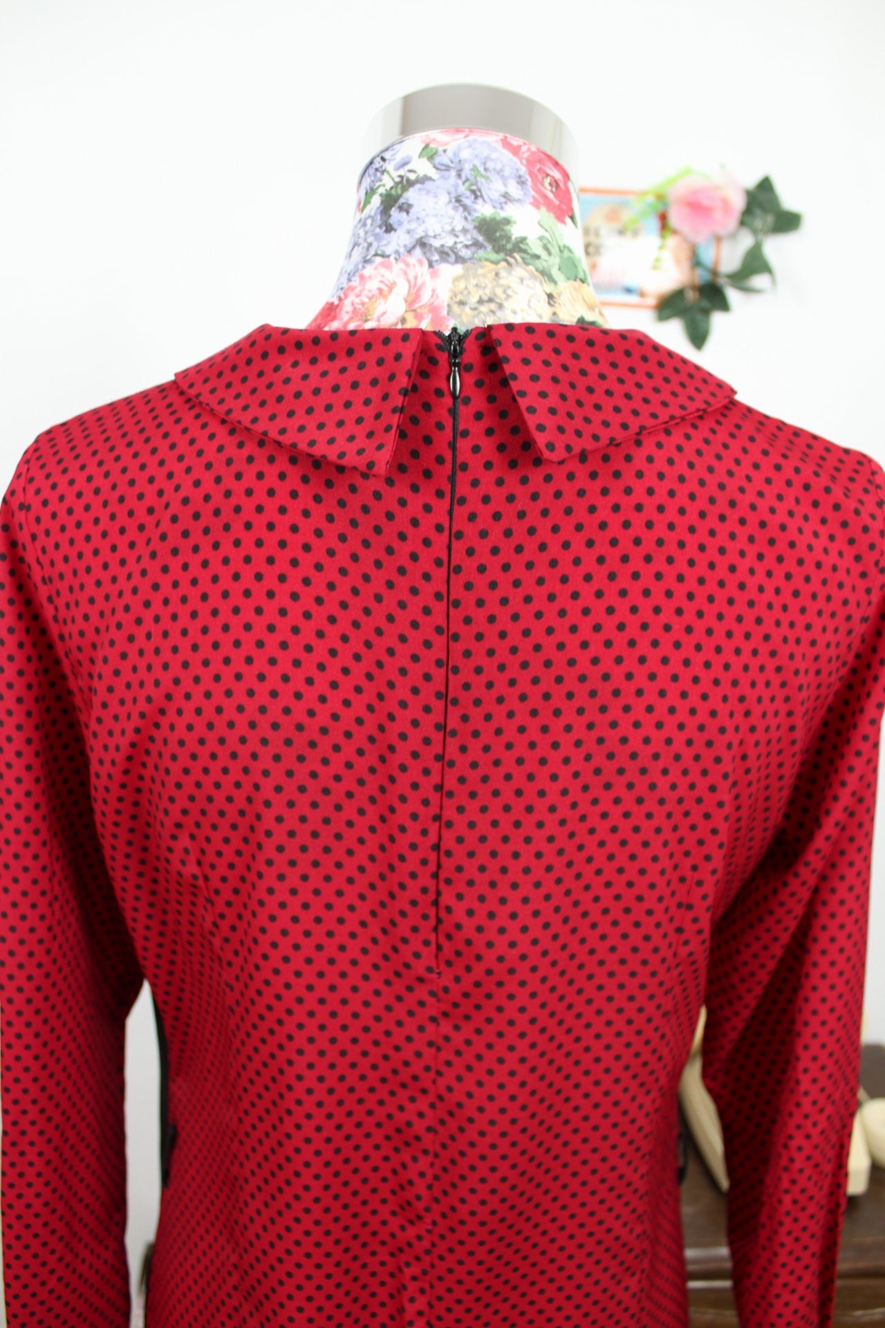 🍒🌸Robe vintage 80's pois rouge & noir - col claudine style pin-up rockabilly - Taille 38/40🌸🍒