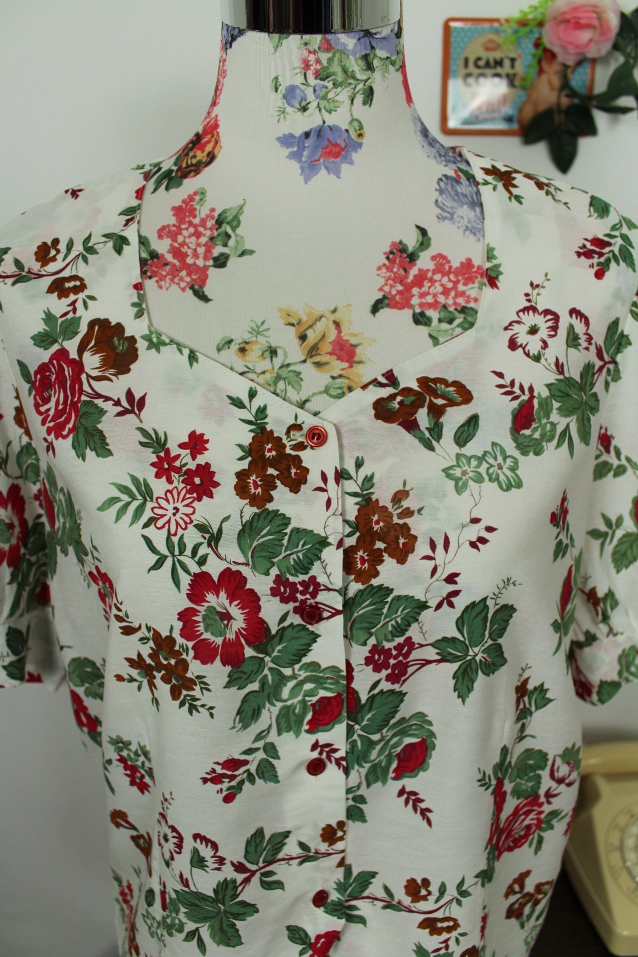 🌸🍒Blouse fleurie vintage 80's - manches bouffantes romantiques - Taille 38/40🍒🌸