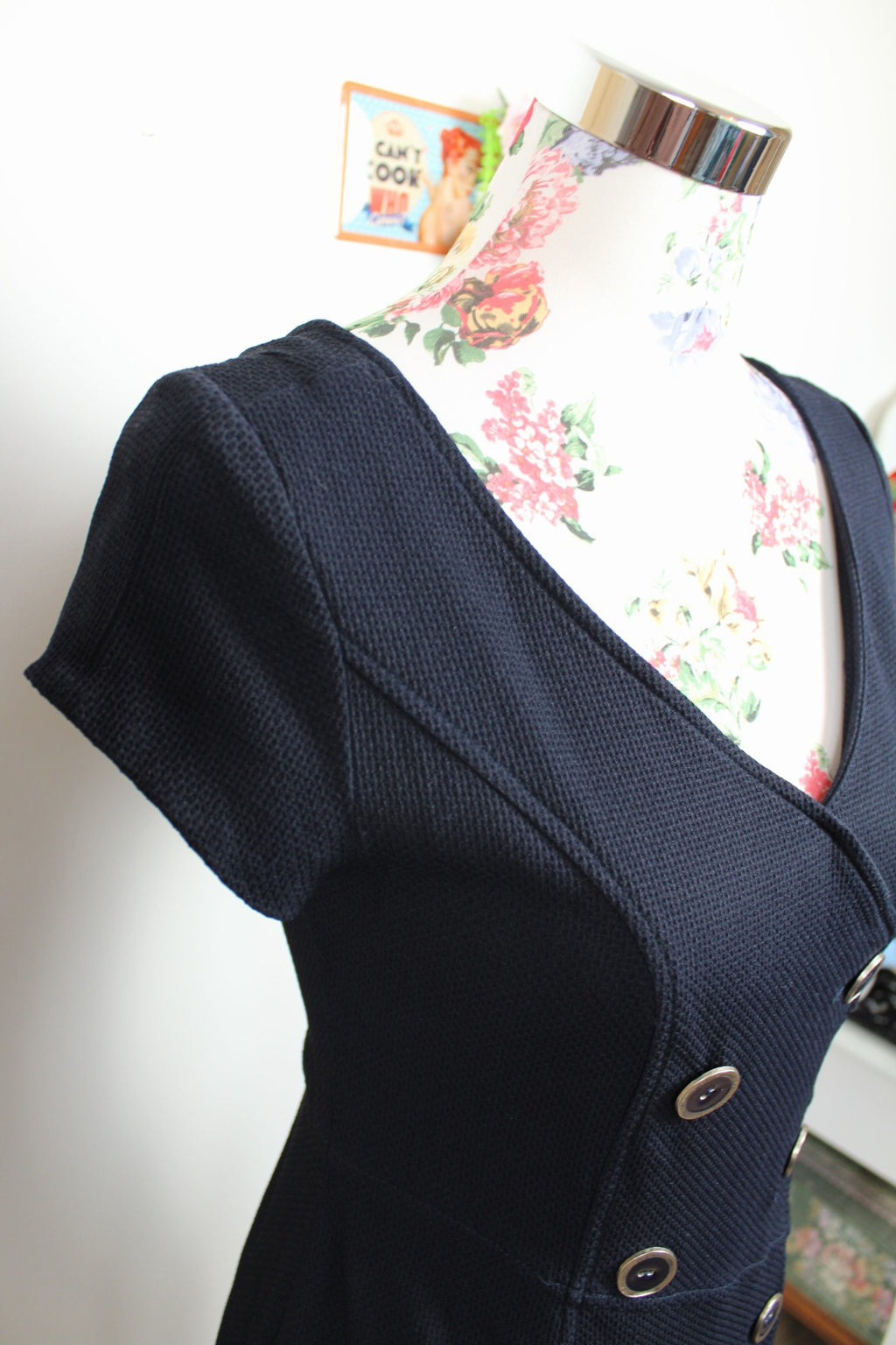 🌸Robe portefeuille style officier vintage 90's texturée bleu marine - automne/hiver🍒