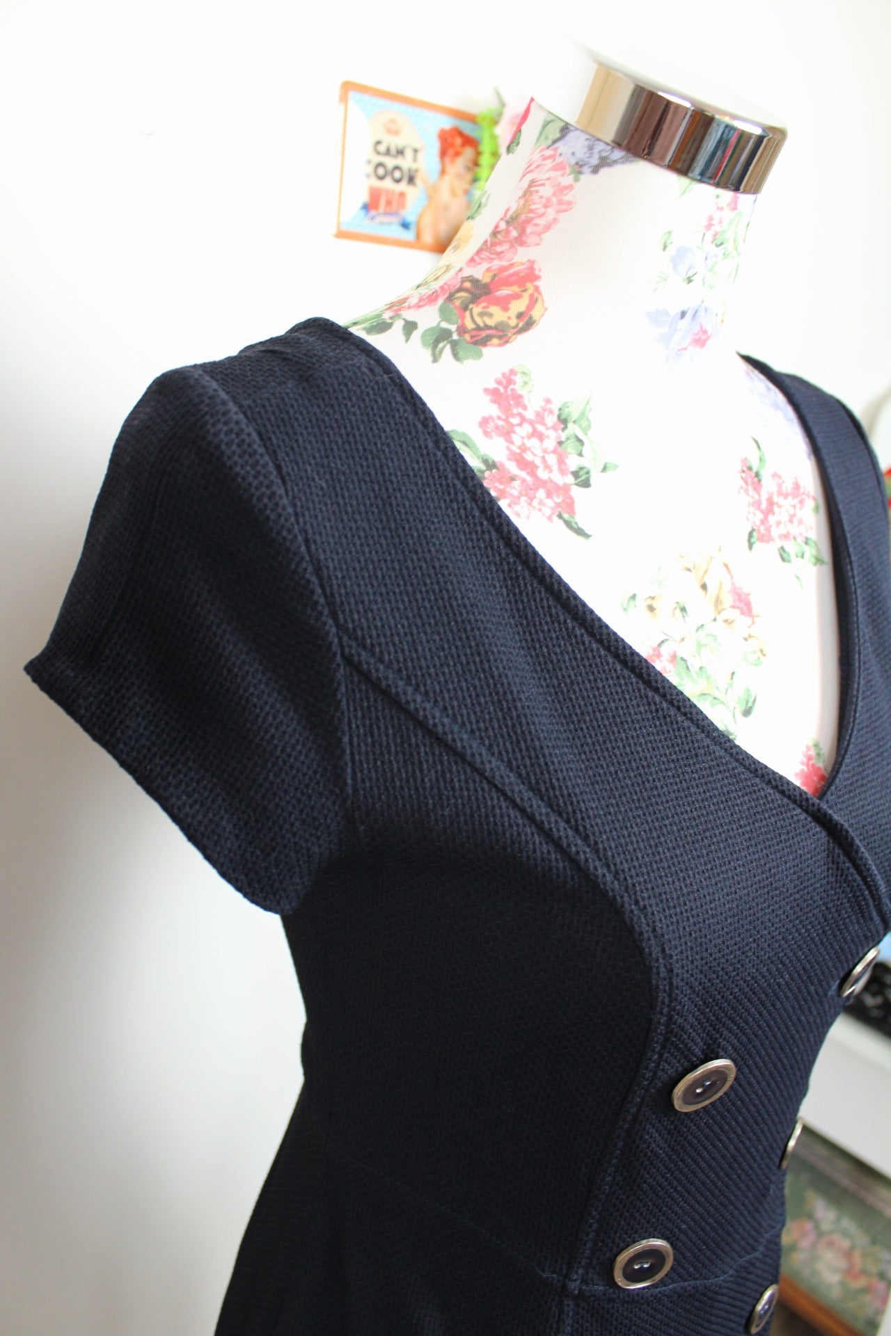 🌸Robe portefeuille style officier vintage 90's texturée bleu marine - automne/hiver🍒