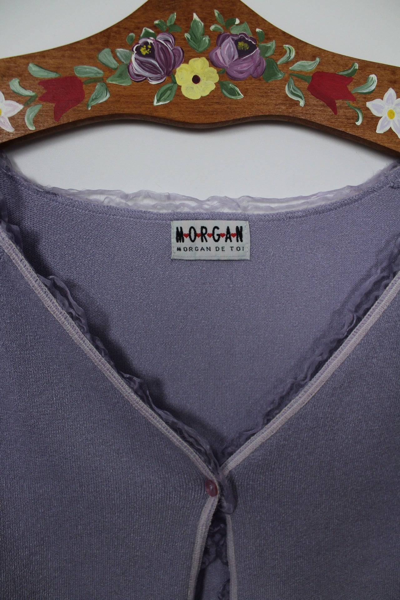 🍒🌸Cardigan Y2k 2000s Morgan - lilas à volants romantiques - Taille 36🌸🍒
