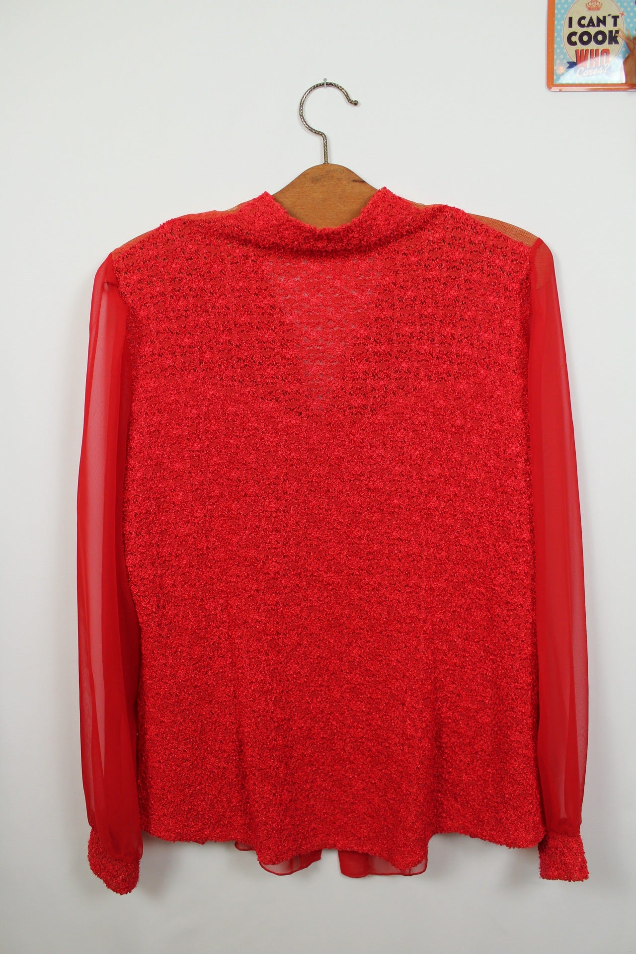 🎄Blouse rouge festive vintage 90's - dentelle, strass & manches transparentes - Look Noël glamour🎄