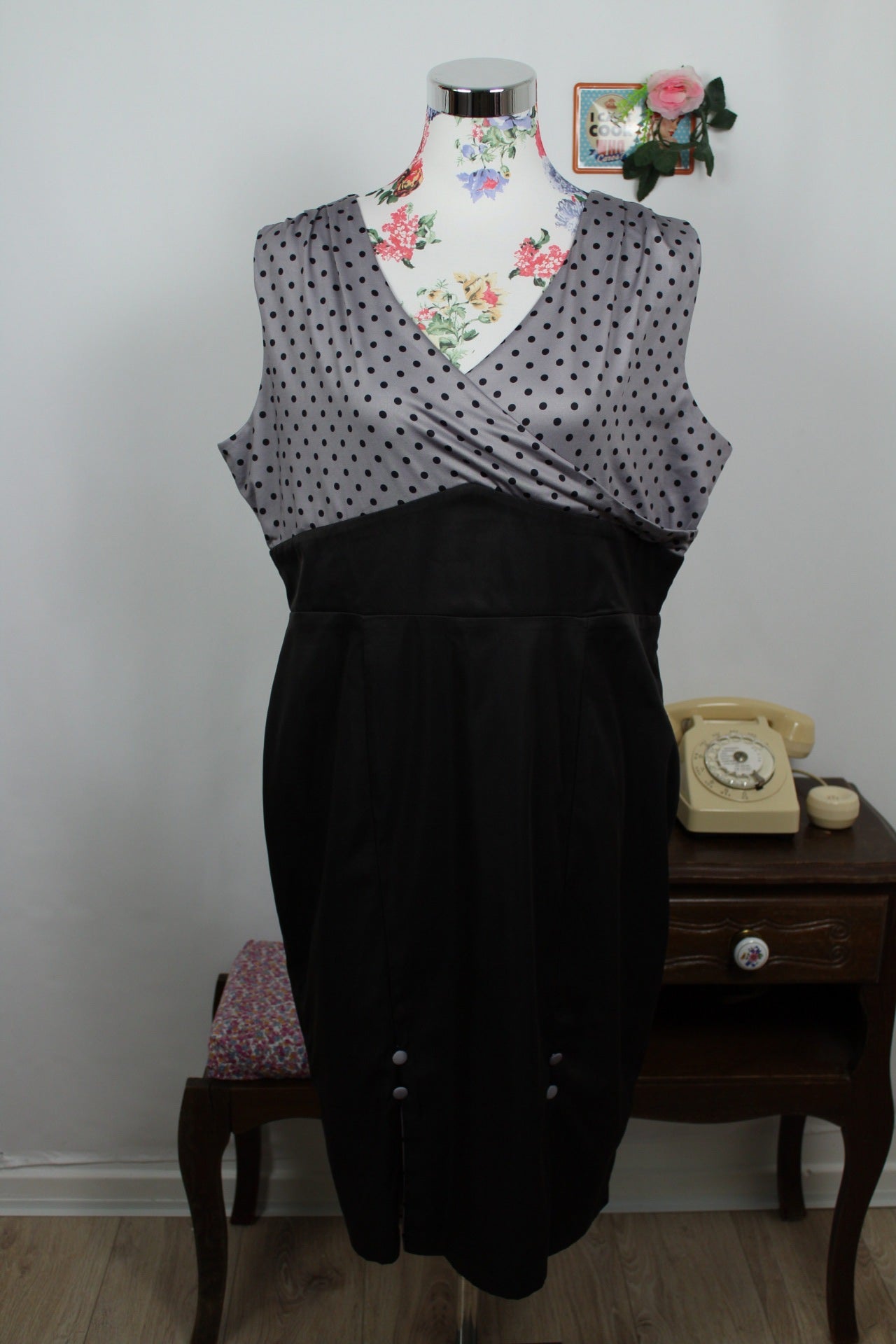 🌸🍒Robe rétro Lindy Bop crayon fendue à pois style pin-up/rockabilly - Taille 46/48🍒🌸