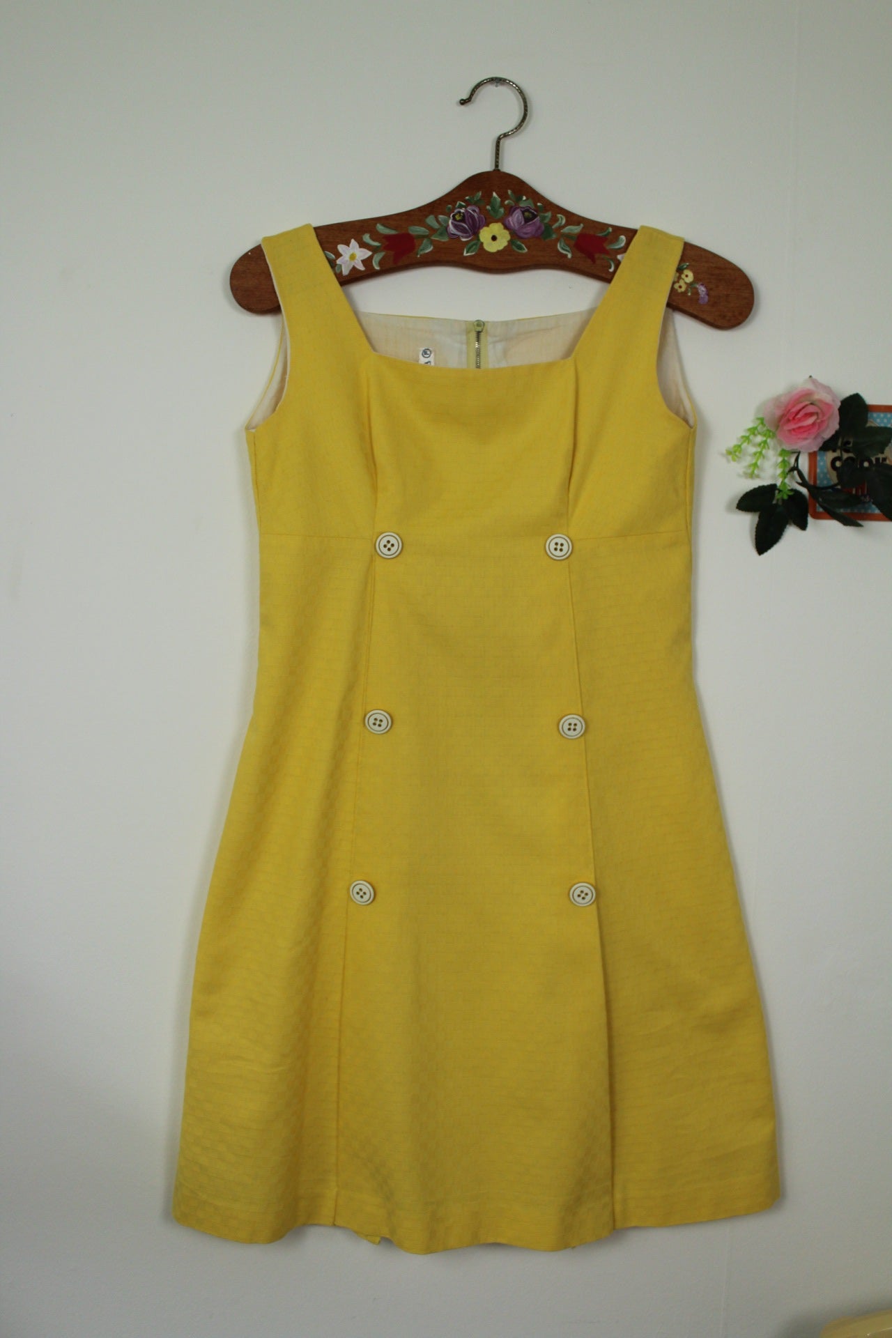🌸🍒Robe vintage 60's jaune soleil carreaux tissés - Taille 34/36🍒🌸