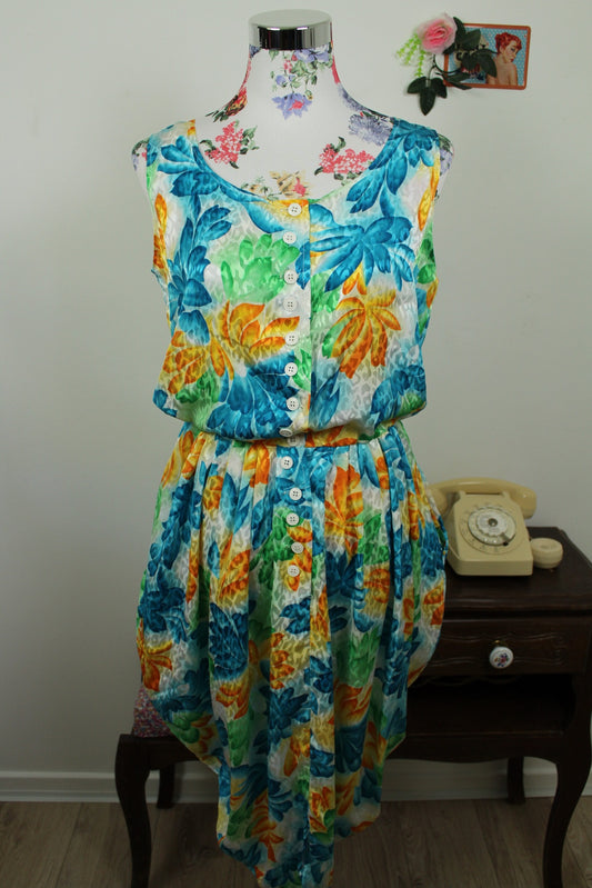 🌸🍒Robe vintage 80/90's summer vibes fleurie colorée - coupe ballon - Taille 38/40🍒🌸