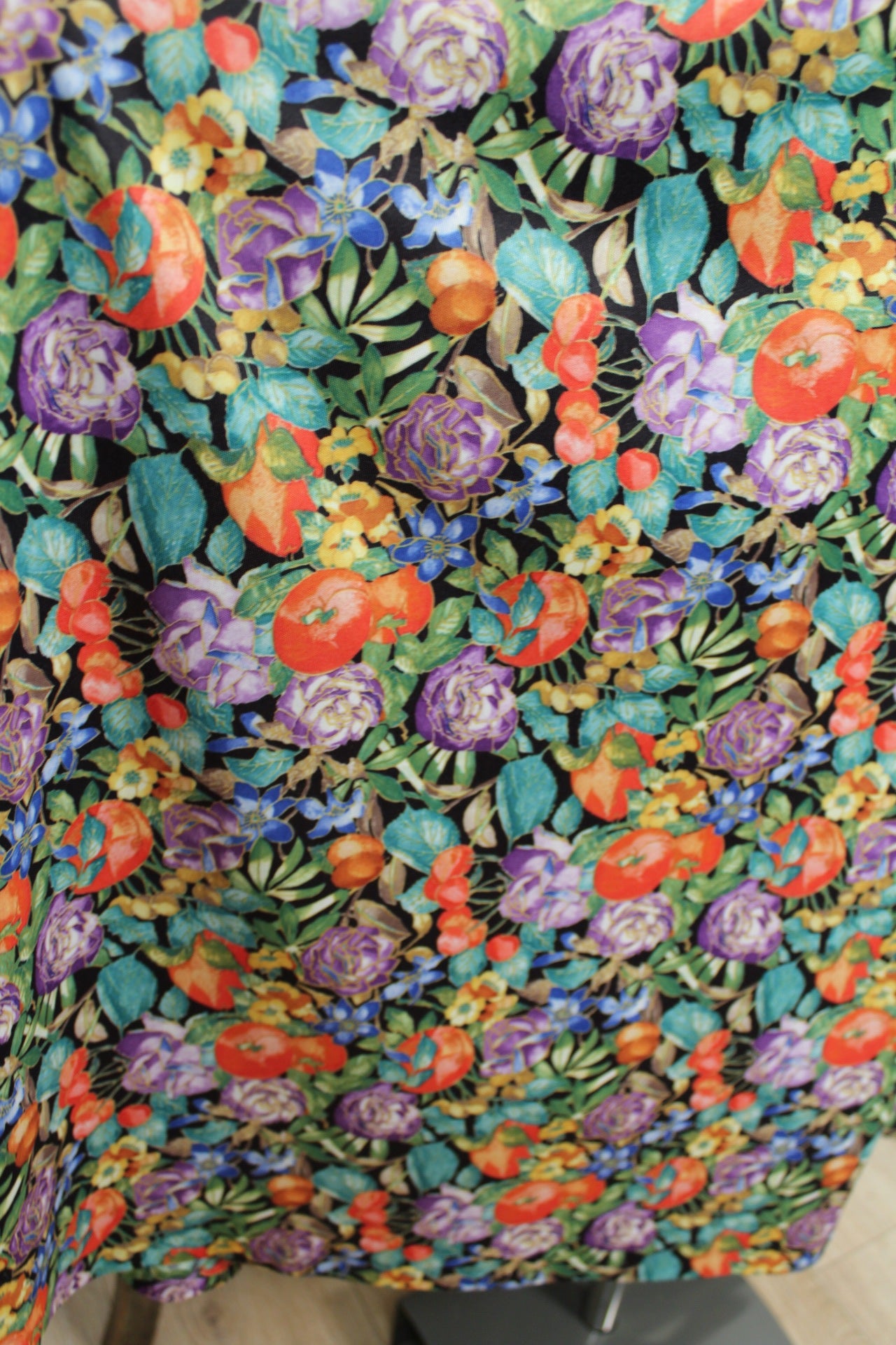 🌸🍒Jupe plissée vintage 80's fleurs & fruits Damart - Taille 44 à 48🍒🌸