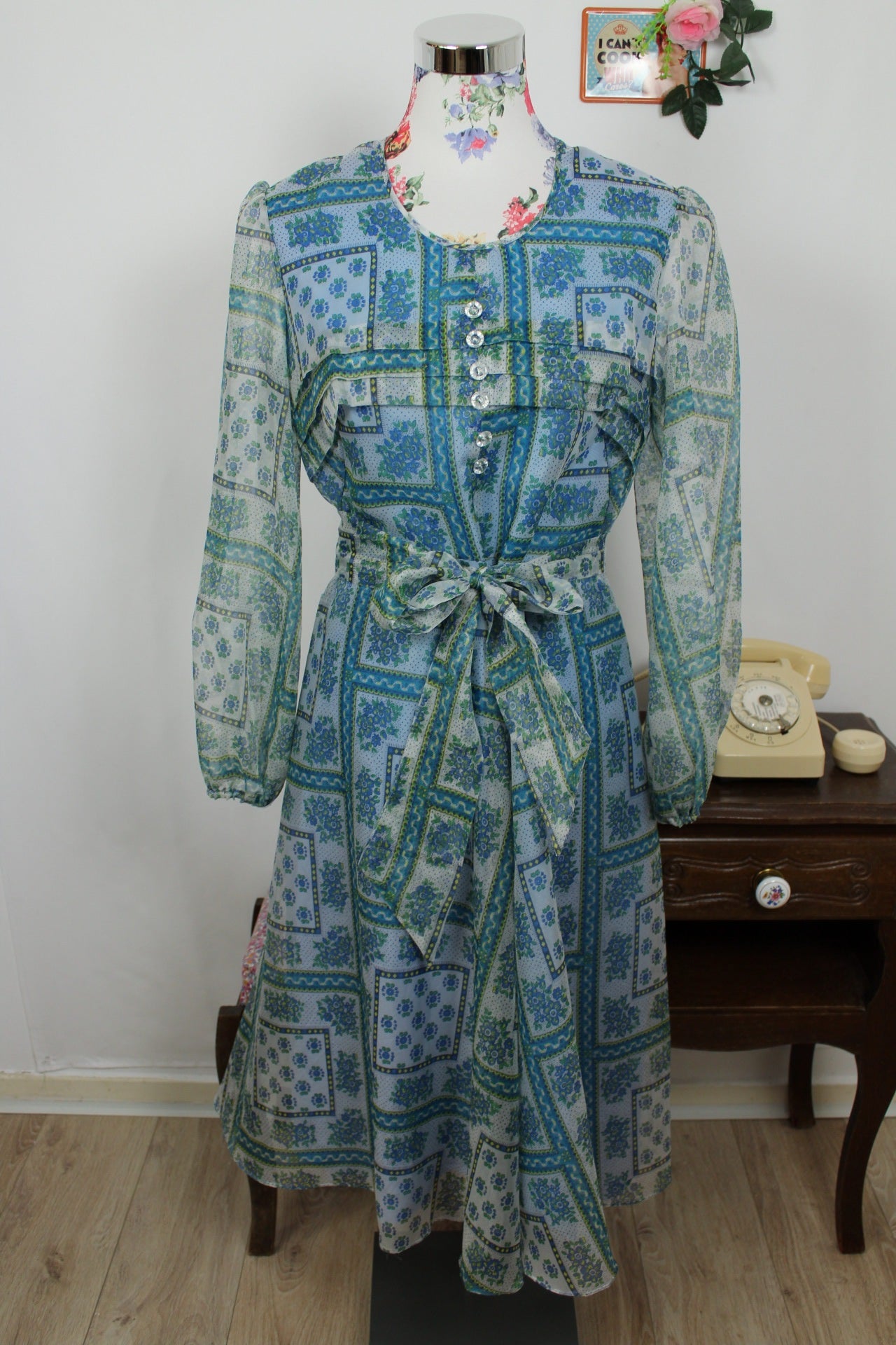 🌸🍒Robe midi vintage 70's - bohème fleurie manches transparentes - Taille 38🍒🌸