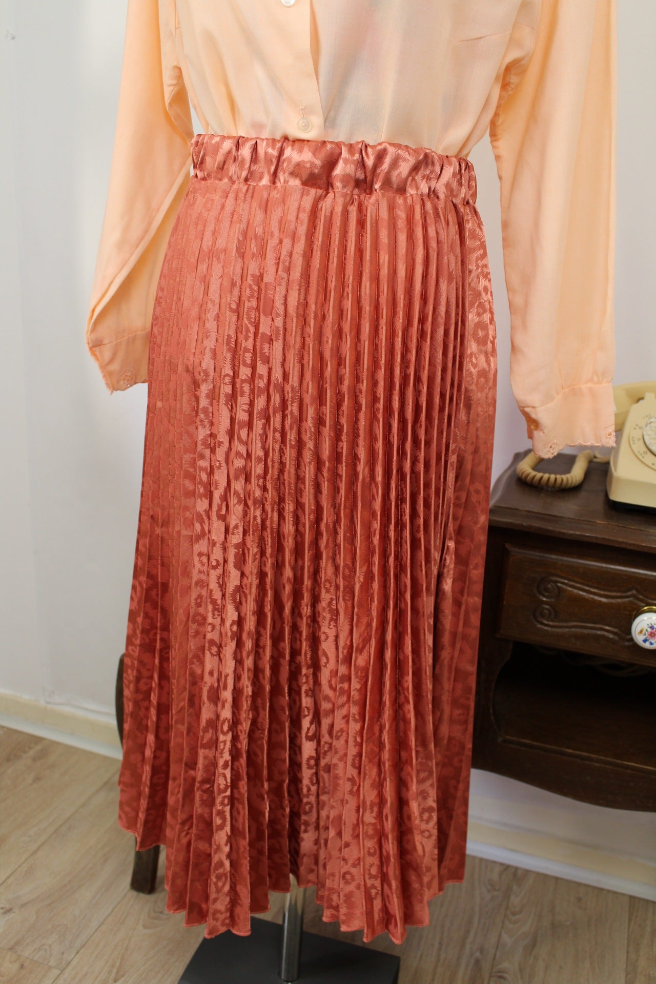 🌸🍒Jupe léopard vintage 90's plissée made in Italy - terracotta & satinée - Taille 36/38🍒🌸🌸