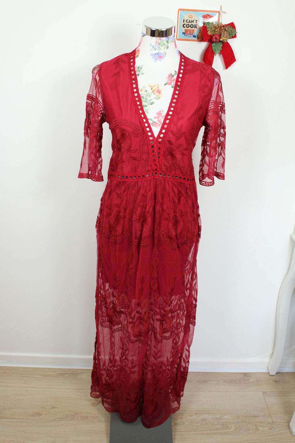 ✨ Robe longue bordeaux bohème ajourée ✨