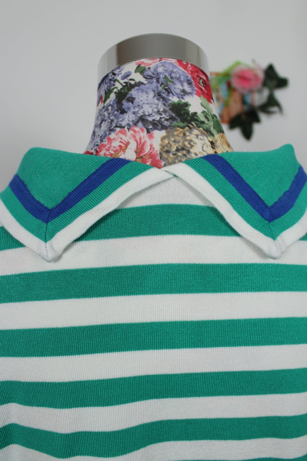 🍒🌸Polo rétro 80's rayé vert & blanc - Julie Guerlande - Taille 40/42🌸🍒