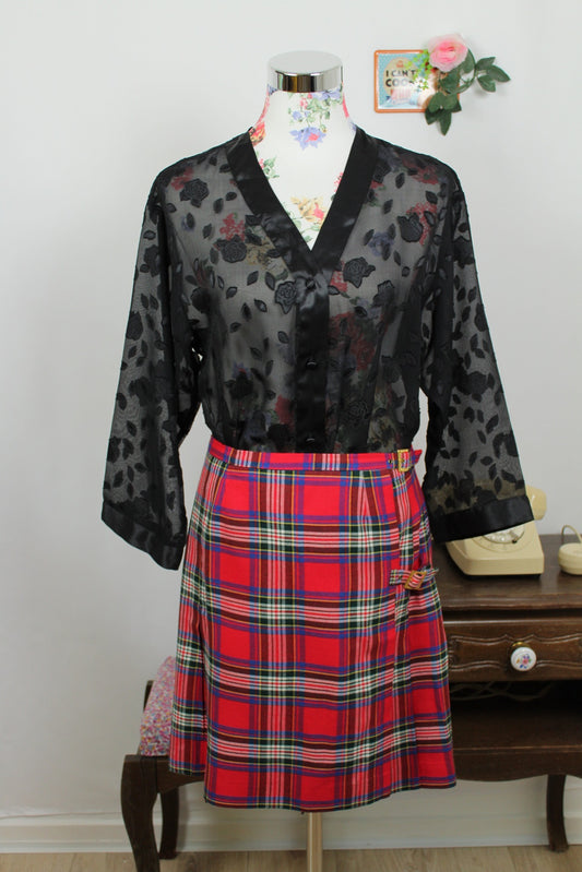 🌸🍒Blouse vintage 80's romantique roses & pétales - boutonnière satinée - Taille 36/38🍒🌸