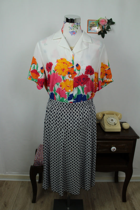 🌸🍒Chemise vintage 80's imprimé floral colorpop - Marcelle Griffon - Taille 40/42🍒🌸