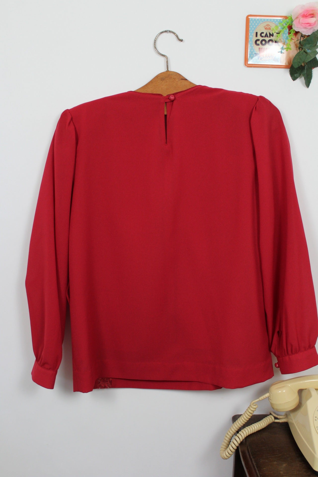 🌸🍒Blouse vintage 90's rouge romantique & broderies fleuries - Taille 40/42🍒🌸