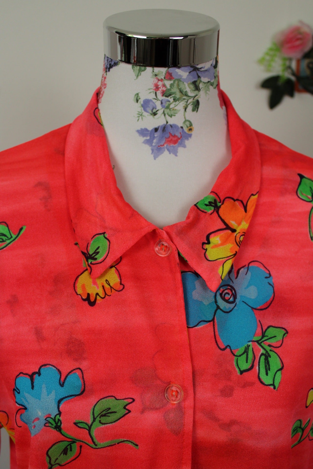 🌸🍒Chemise vintage 90's fleurs de Lys XXL tons chauds - Taille 38/40🍒🌸