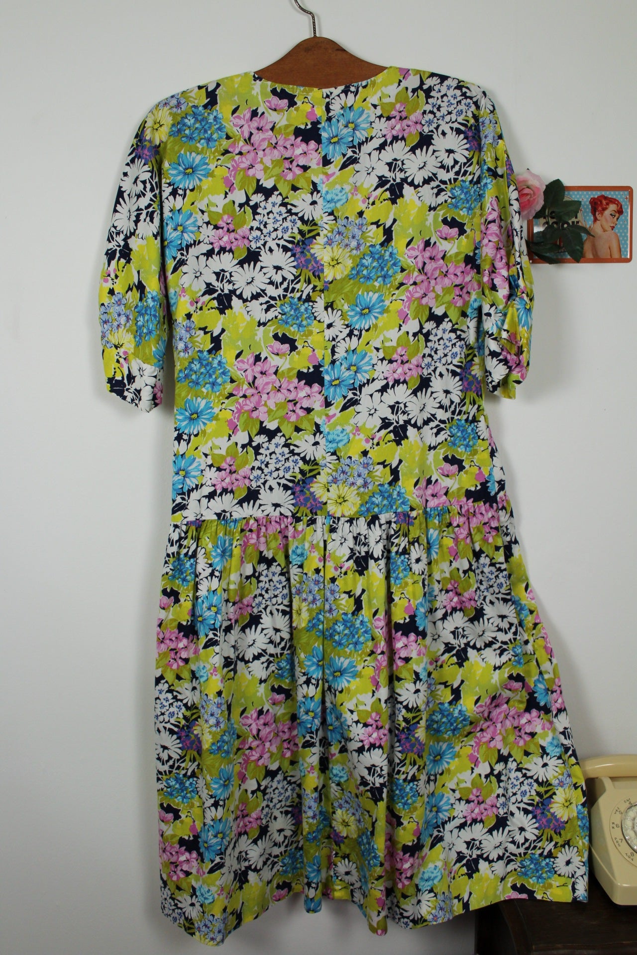 🌸🍒Robe vintage 80's fleurie Gevana - manches bouffantes 100% coton - Taille 38/40🍒🌸