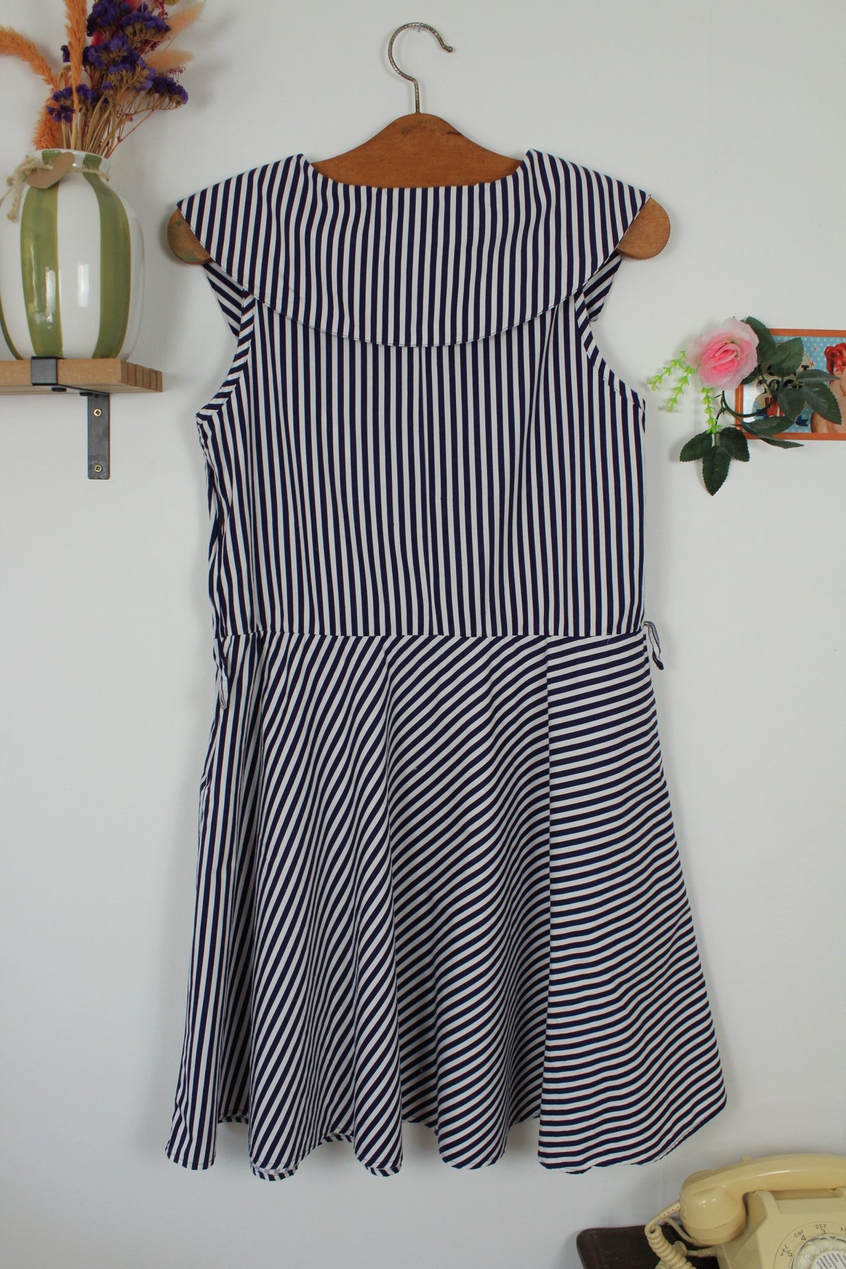 Robe Navy vintage années 90 rayée en coton style pin-up/rockabilly - Taille 38