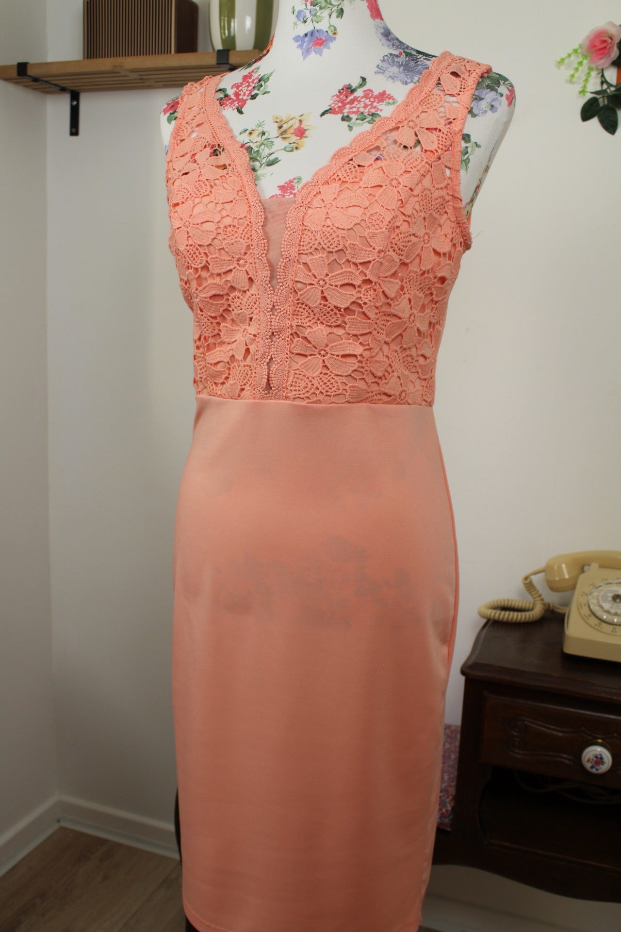 🌸🍒Robe pin-up Grace Karin orange abricot et dentelle fleurie - Taille 38🍒🌸