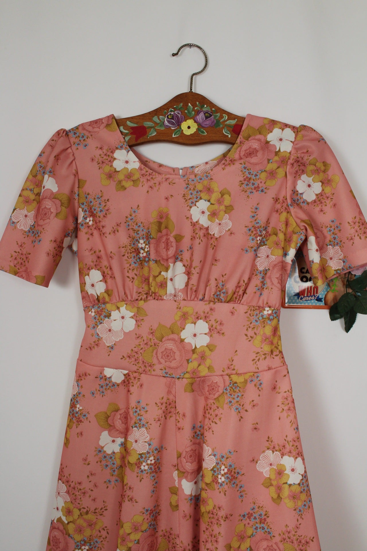 🌸🍒Robe longue vintage 70's bohème romantique rose poudrée fleurie - Taille 34/36🍒🌸