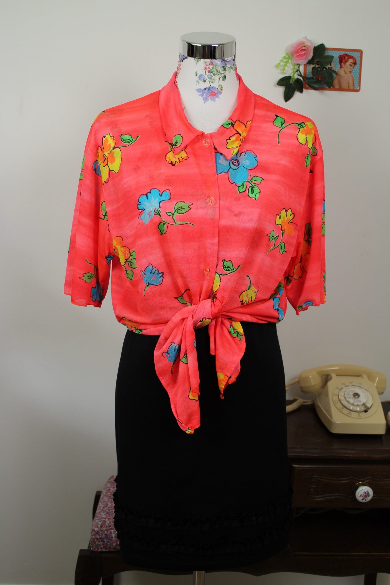 🌸🍒Chemise vintage 90's fleurs de Lys XXL tons chauds - Taille 38/40🍒🌸