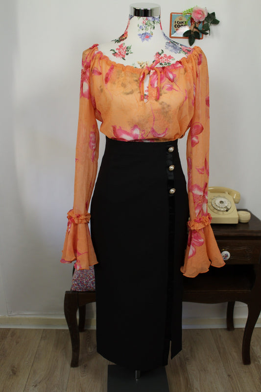 🍒🌸Blouse vintage bohème fleurie - manches originales volantées - Taille 40🌸🍒