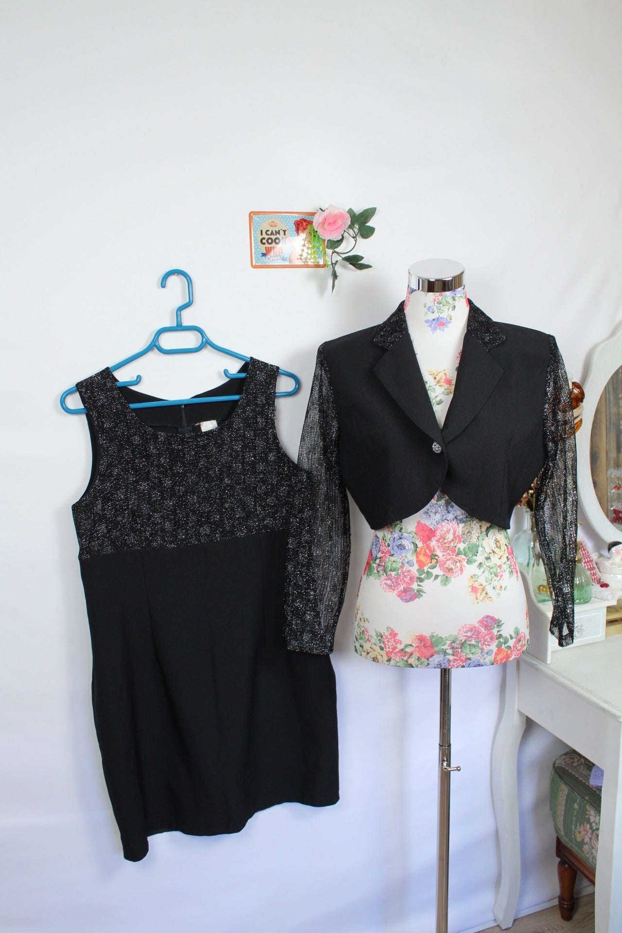 ✨Ensemble de soirée noir vintage 90s - robe + Boléro manches pailletées✨