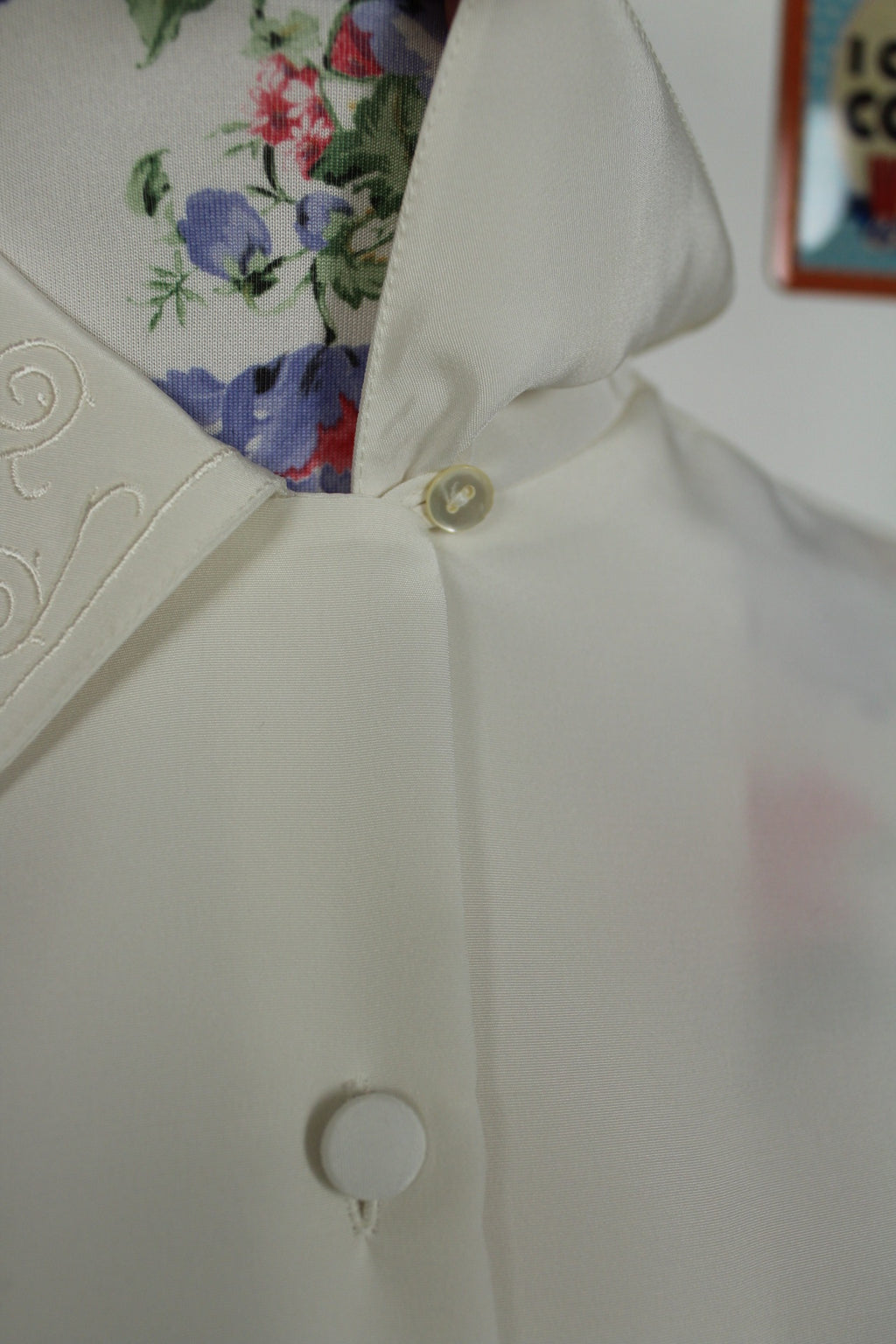 🌸Chemise satinée col brodé romantique Ralph Luigi 80's🍒