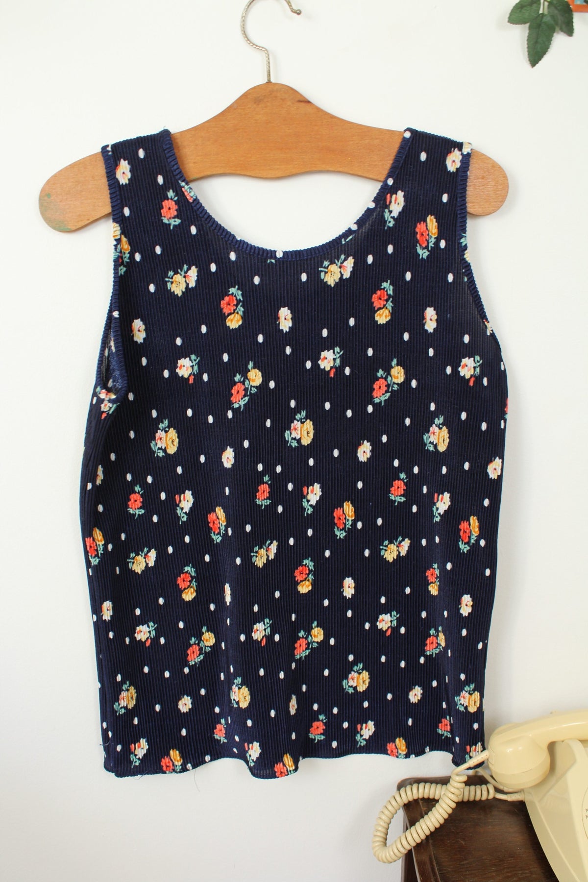 🌸🍒Débardeur côtelé vintage années 90 pois & fleurs - Taille 40/42🍒🌸
