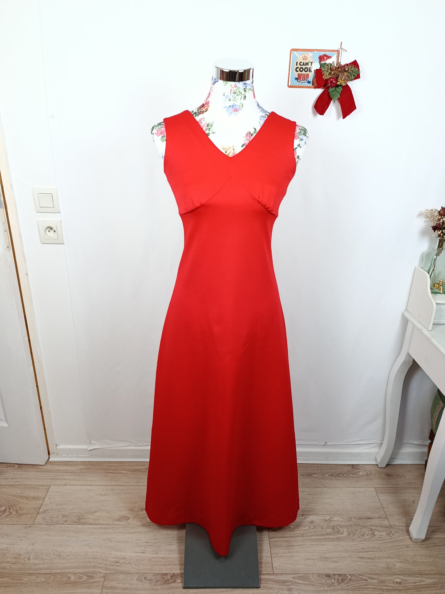 ✨Robe longue rouge vintage 90's - matière épaisse & coupe élégante - Tergal✨