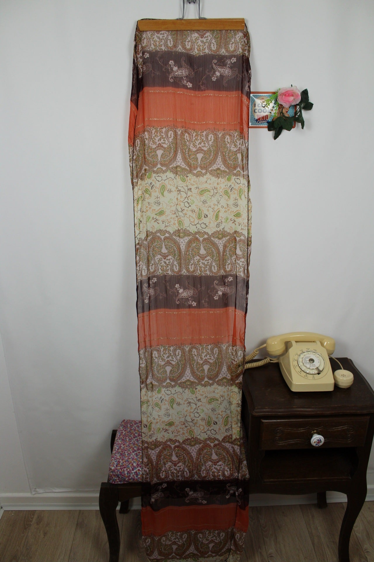 🌸🍒Long foulard coloré paisley fleuri & dorures🍒🌸