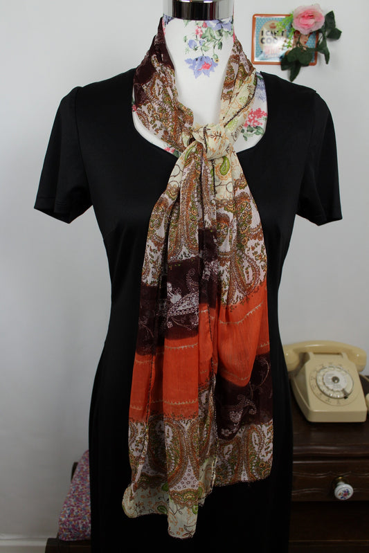 🌸🍒Long foulard coloré paisley fleuri & dorures🍒🌸