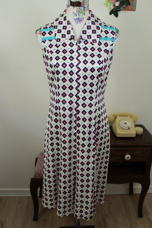 🌸🍒Robe vintage 70's losanges colorés Marcelle Griffon - Taille 36/38🍒🌸