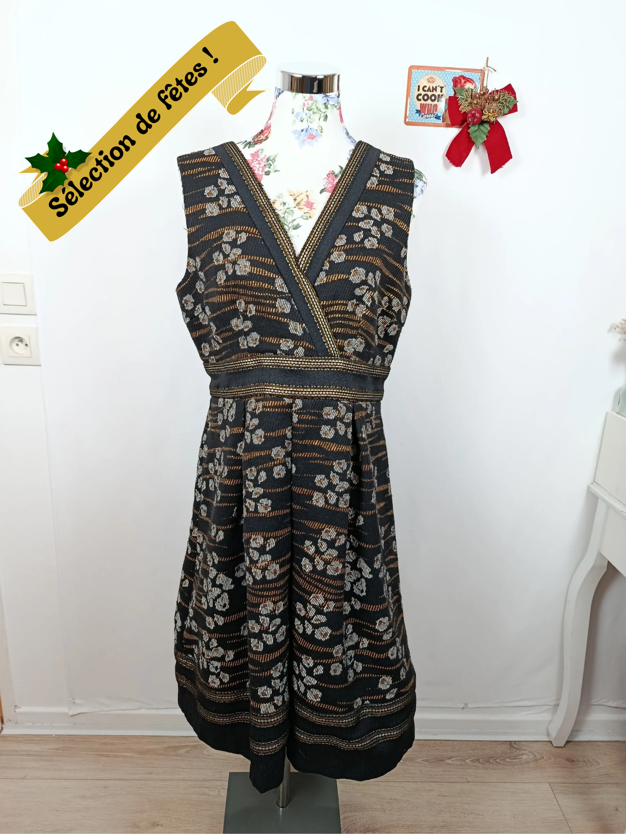 ✨Robe épaisse noire brodée or et argent - Maison 1.2.3 - style chic d'hiver✨