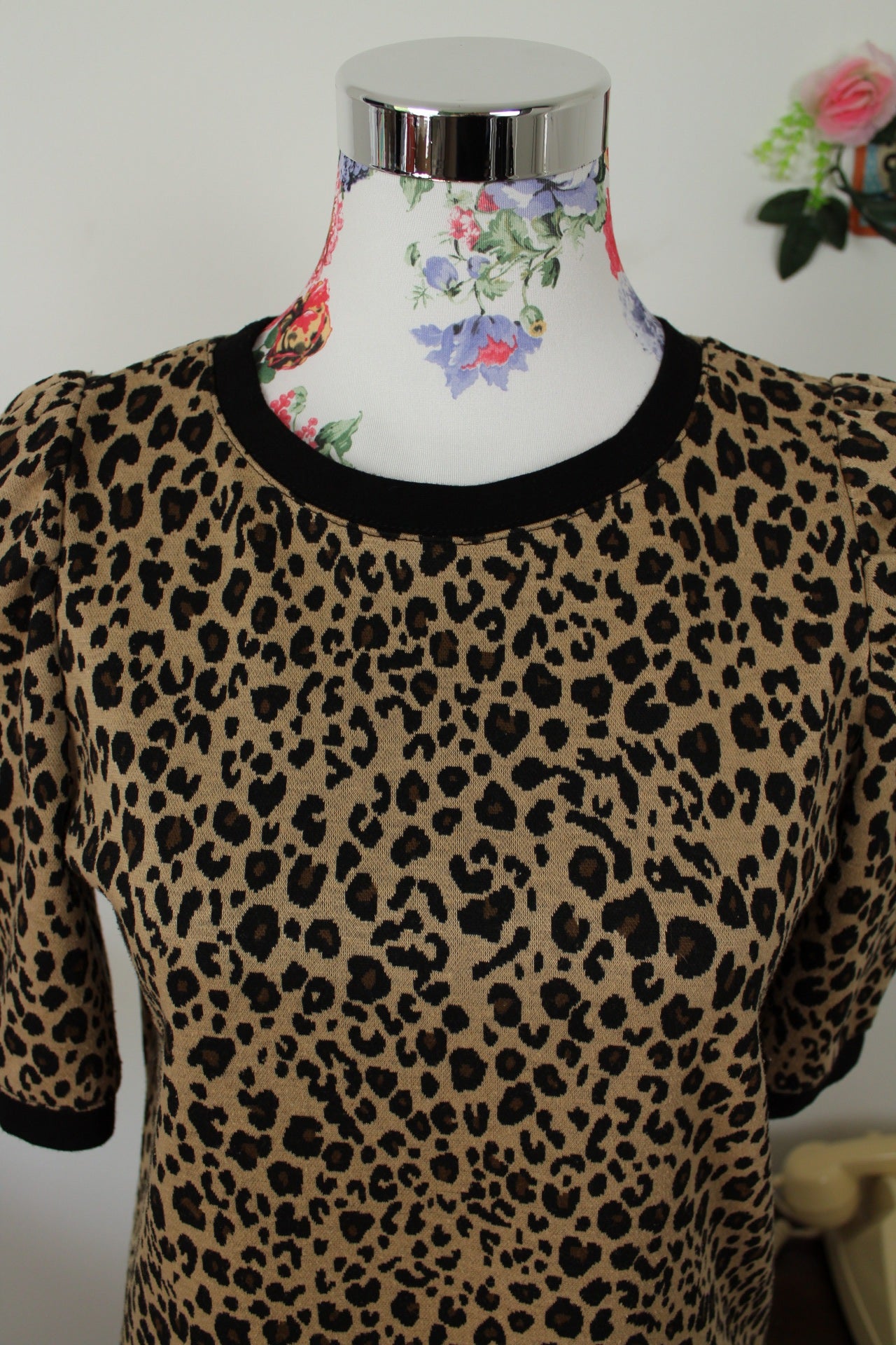 🌸🍒Sweat vintage 90/2000's manches bouffantes imprimé félin style pin-up - Taille 38🍒🌸
