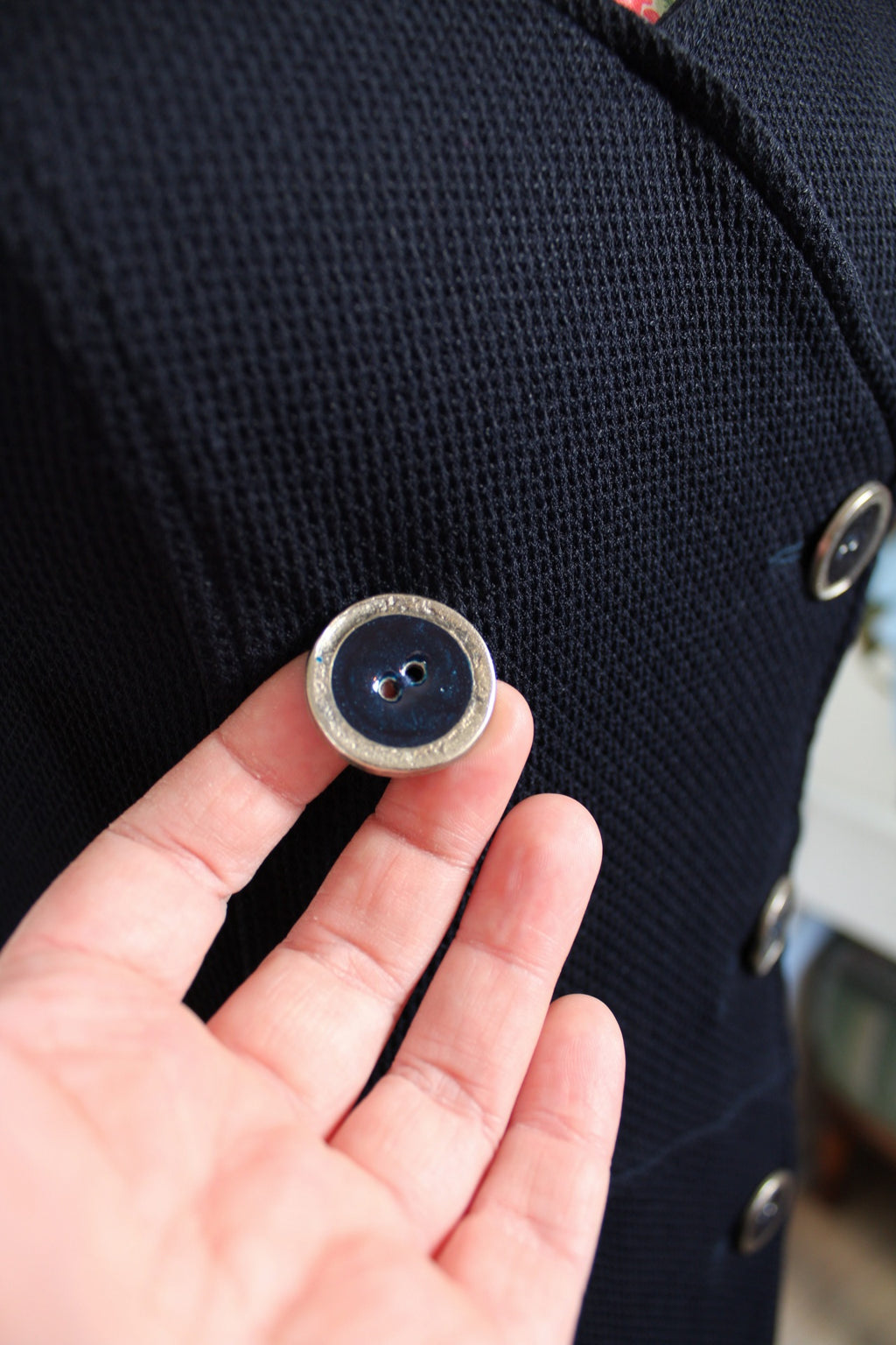 🌸Robe portefeuille style officier vintage 90's texturée bleu marine - automne/hiver🍒