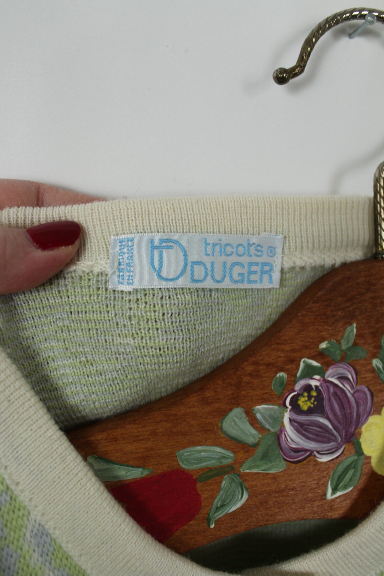 🌸🍒Cardigan vintage 80's - nuances de bleu & vert pastel - boutons bijoux dorés - Taille 38/40🍒🌸