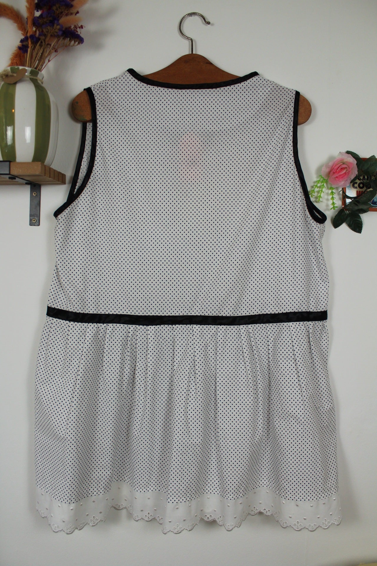 🌸🍒Robe courte/tunique vintage 90's à pois - dentelle en coton + Taille 42/44🍒🌸