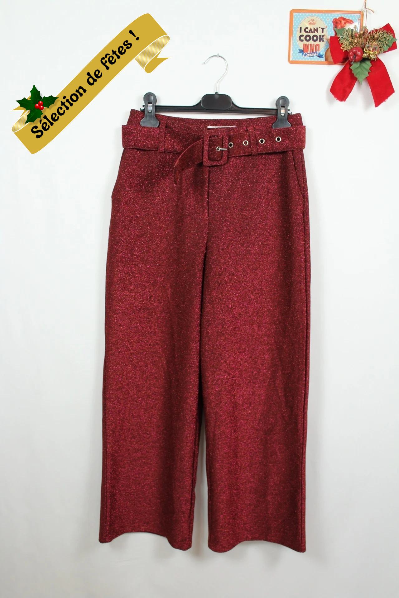 ✨Pantalon pailleté rose/violet Vila de soirée à jambes larges - T.36✨