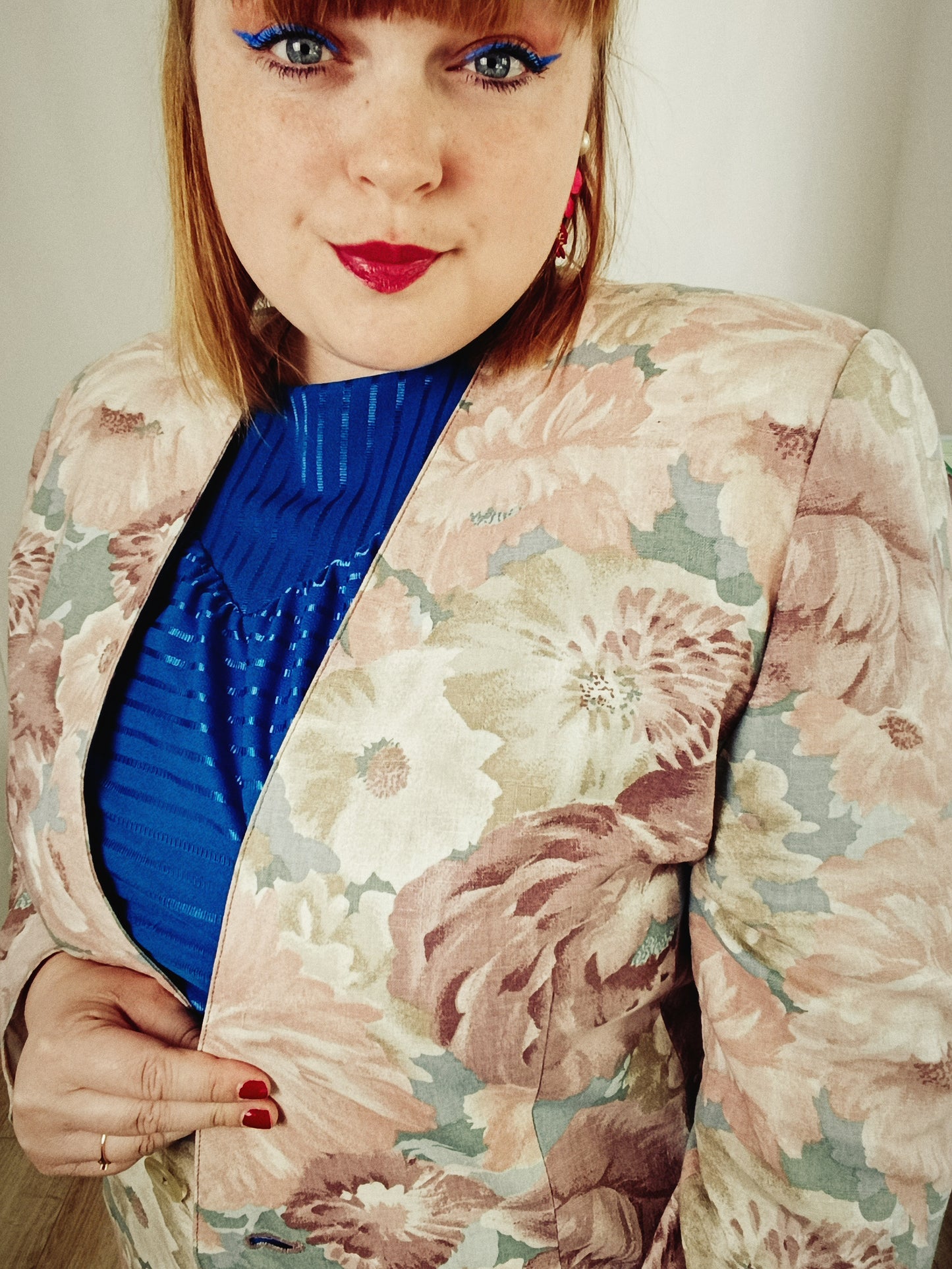 🌸🍒Veste vintage 90's fleurs pastel esprit tapisserie romantique en lin - Taille 44🍒🌸