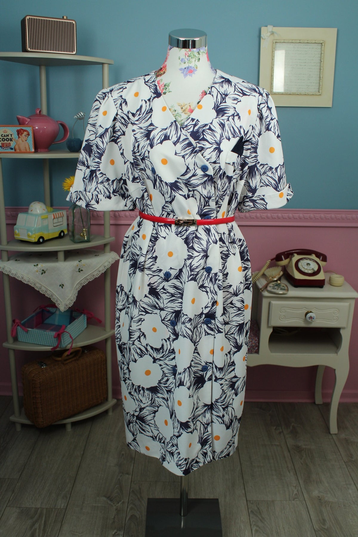 Robe vintage années 80 marguerites graphiques esprit seventies - Taille 46/48