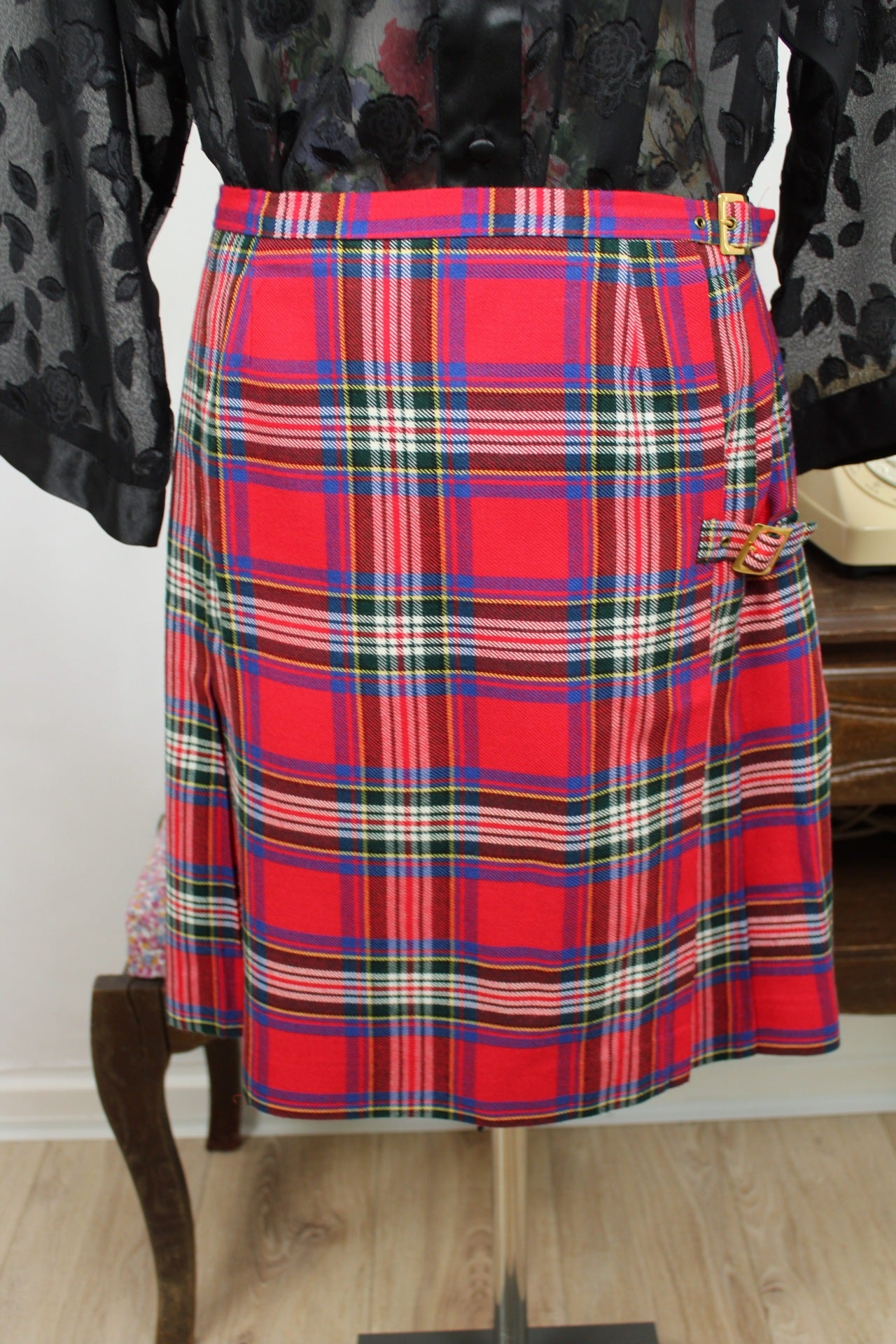 🌸🍒Jupe vintage 70/80's kilt tartan esprit écossais - Taille 38/40🍒🌸