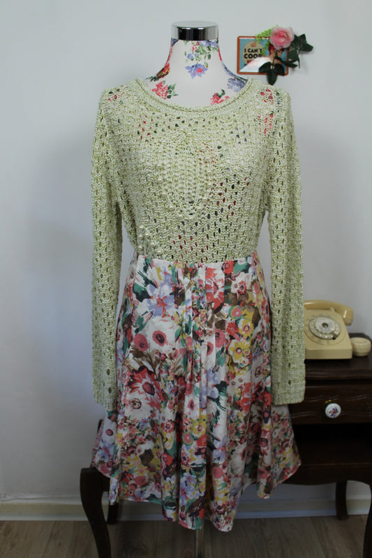 🌸🍒Pull ajouré perles nacrées vintage chic - Création L - 90s/2000s - Taille 40/42🍒🌸