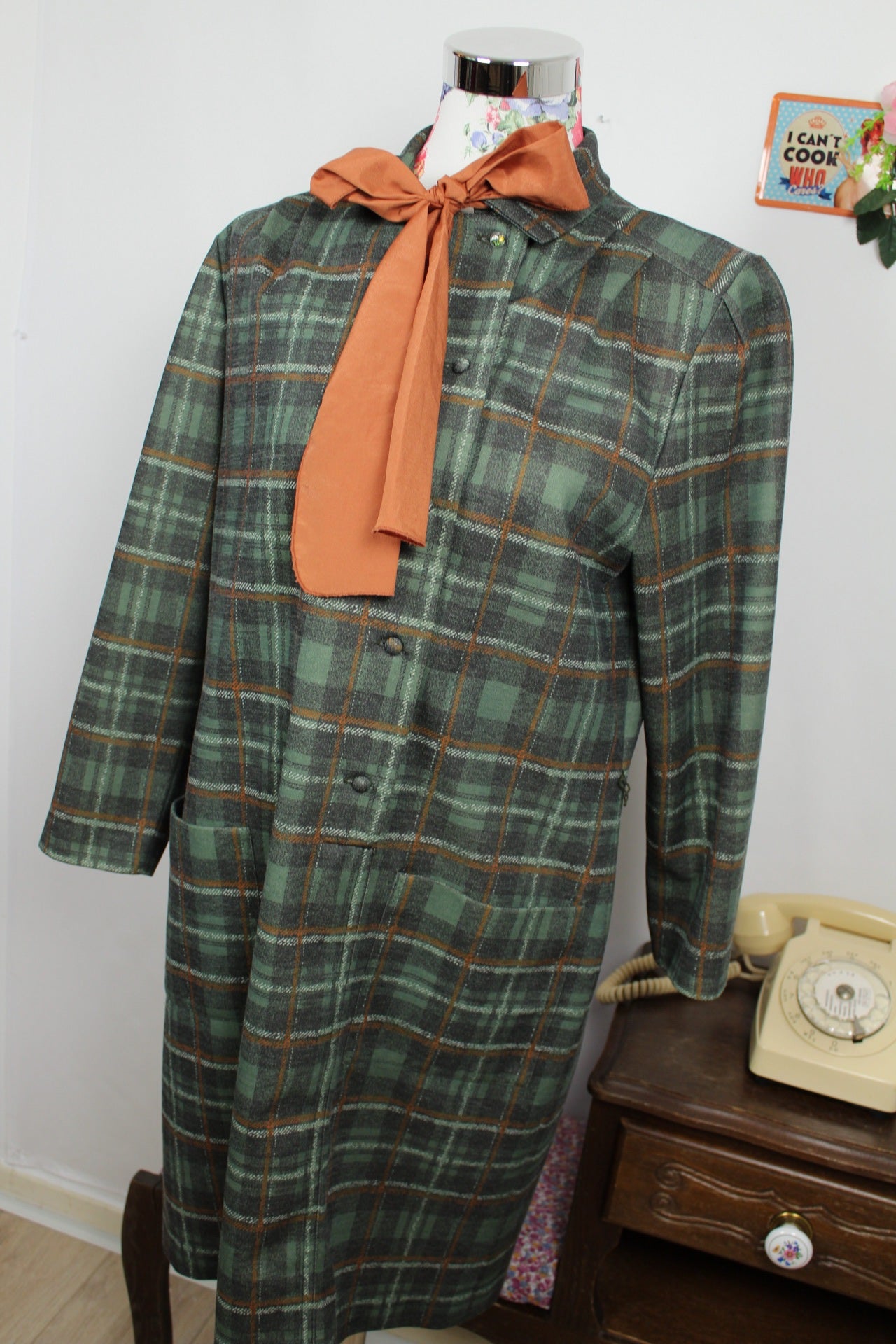🌸🍒Robe vintage 70/80's Marcelle Griffon à carreaux & col lavallière - Taille 40/42🍒🌸