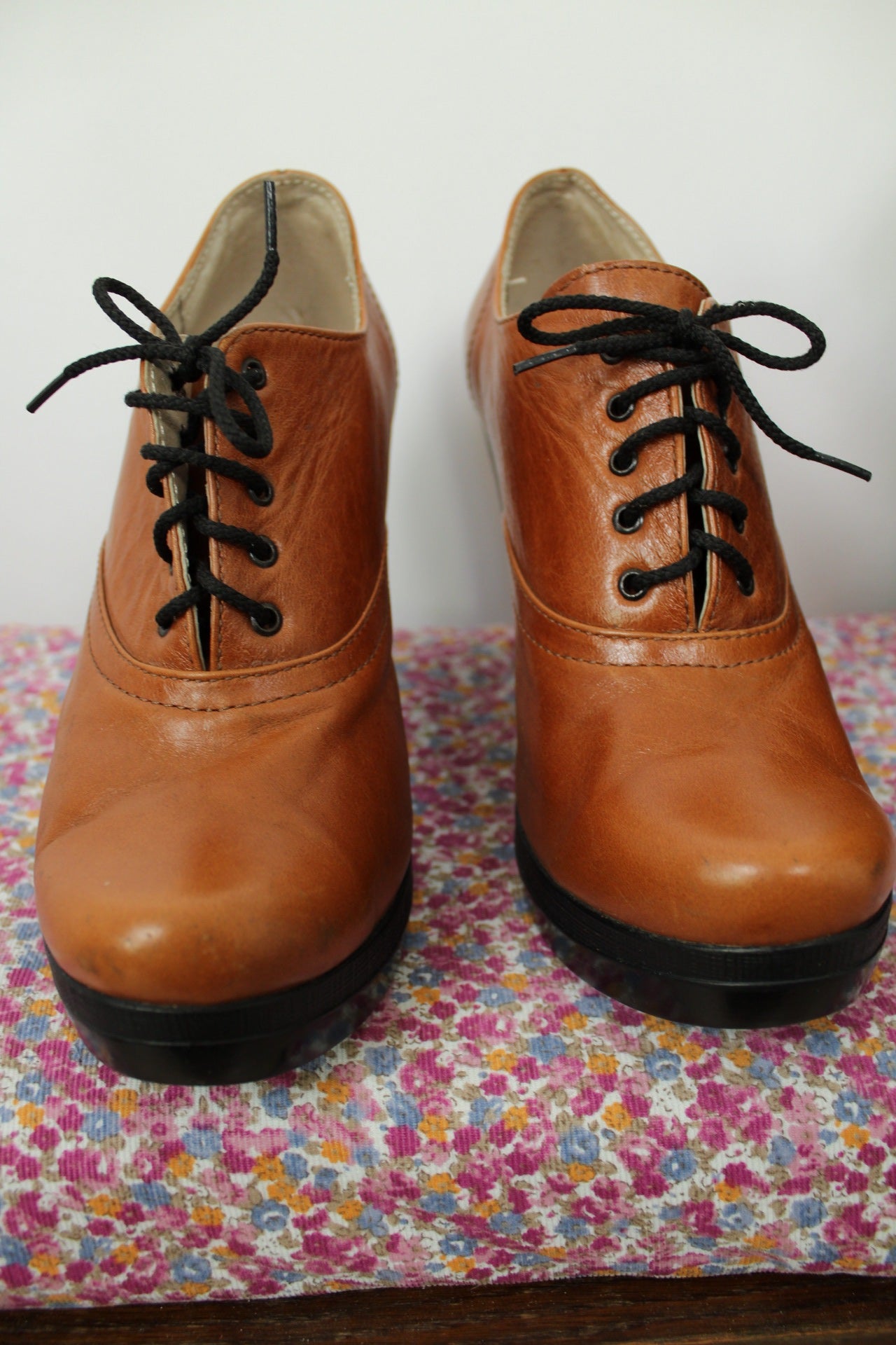 🌸🍒Derbies à talons en cuir marron type oxford rétro - pointure 39🍒🌸